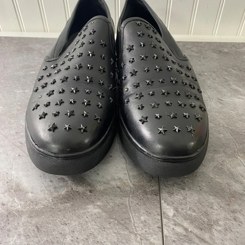 Badgley Mischka Mens Black Leather Star Studded Slip On Sneakers Size 12 Loafers
